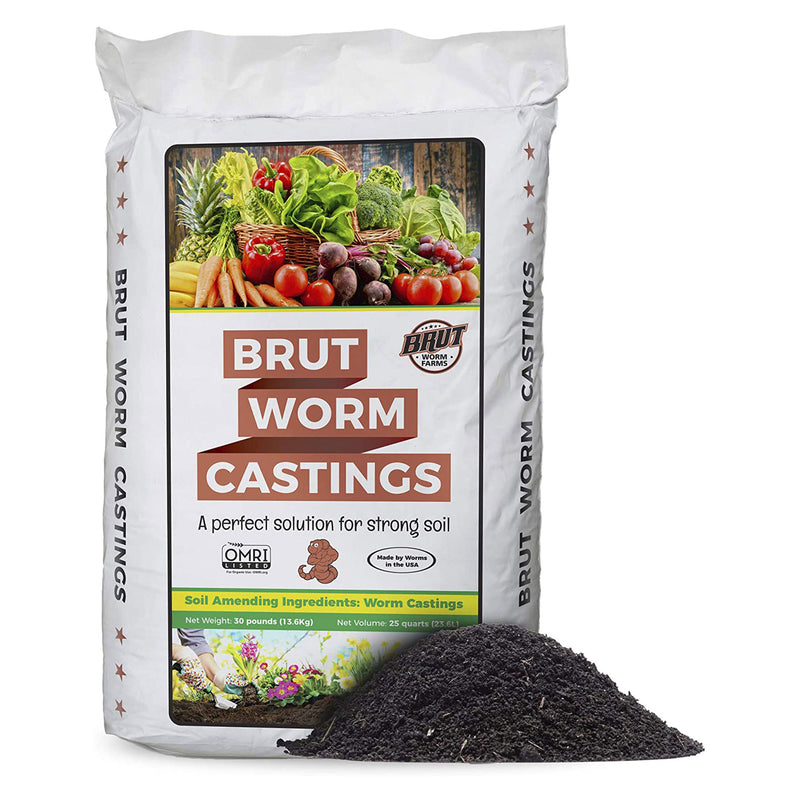 Brut Worm Farm All Natural Organic Worm Castings Soil Builder, 30 Pound Bag