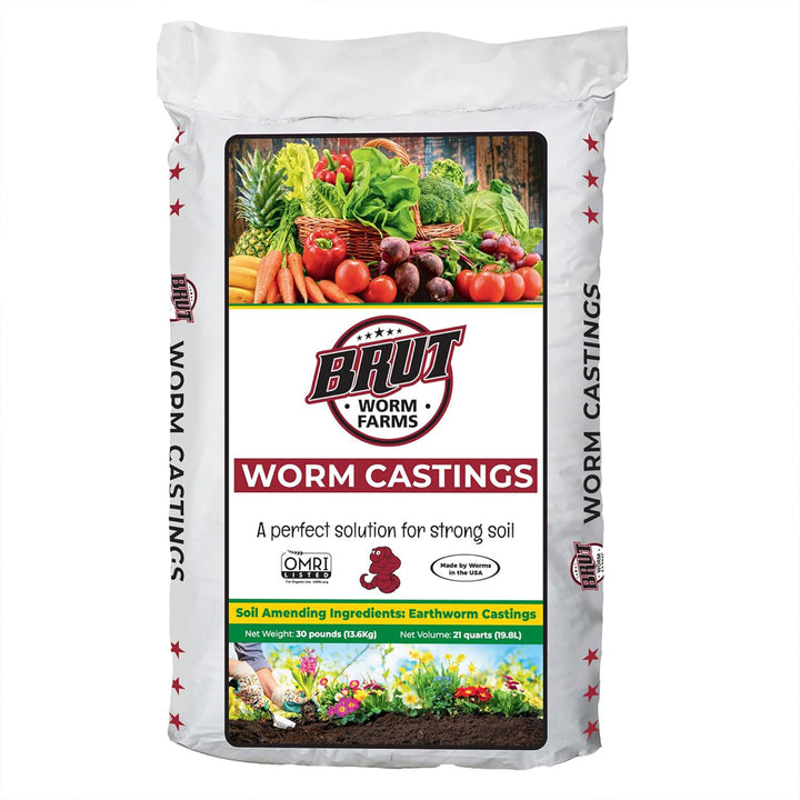 Brut Worm Farms Organic Worm Castings Soil Builder, 30 Pound Bag (6 Pack)
