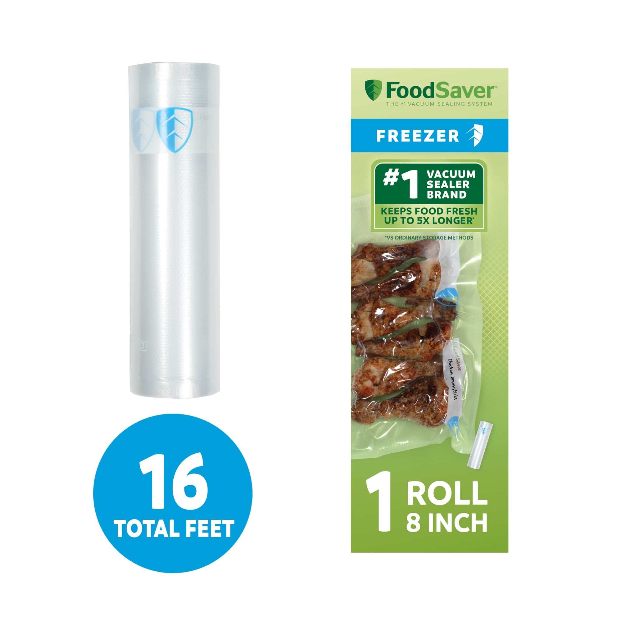 FoodSaver 2 Pack Vacuum Sealer Rolls, 8"x16' Rolls, Custom Size for Food Storage