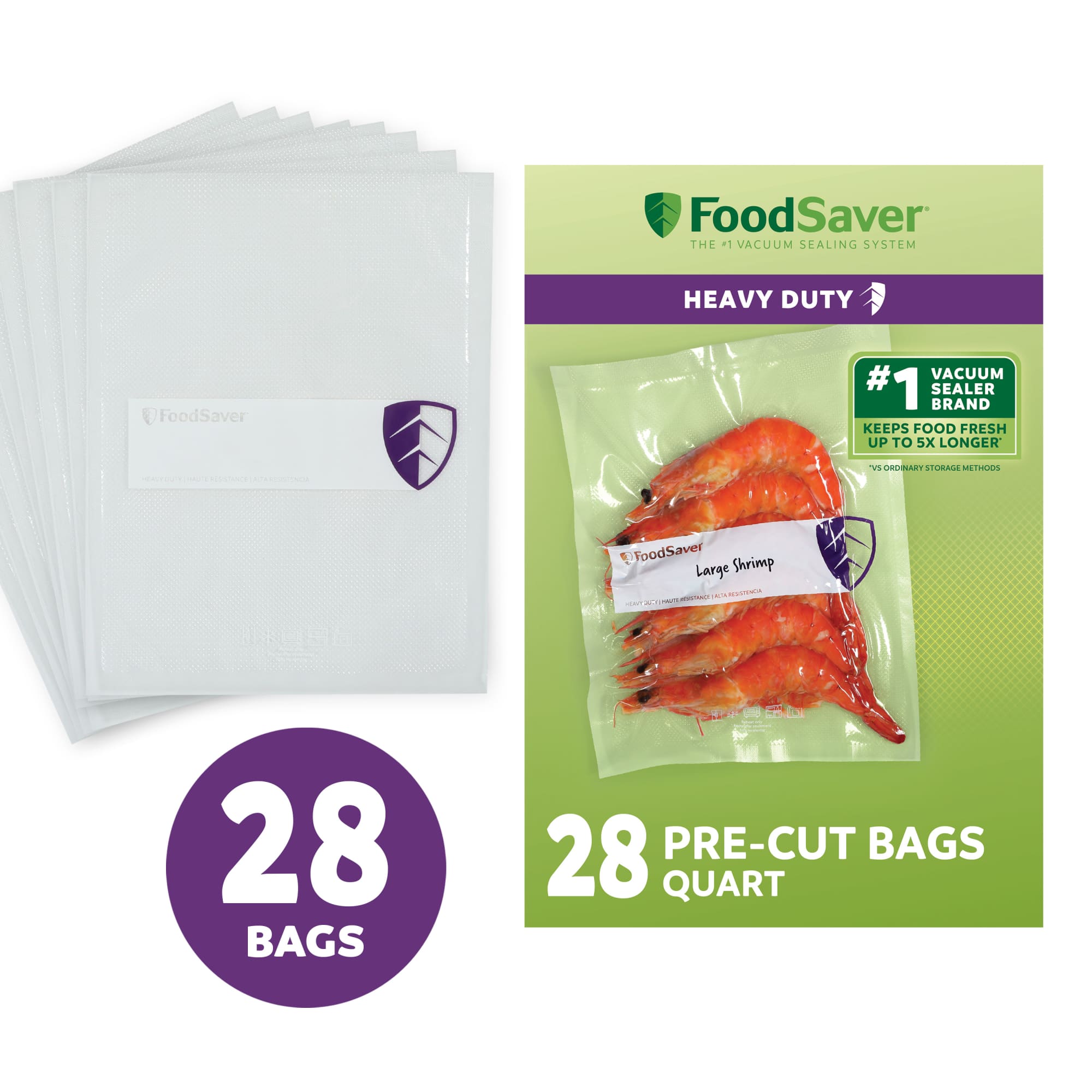 FoodSaver 28 Pack Heavy Duty Quart Vacuum Seal Bags, BPA-Free Freezer Bags