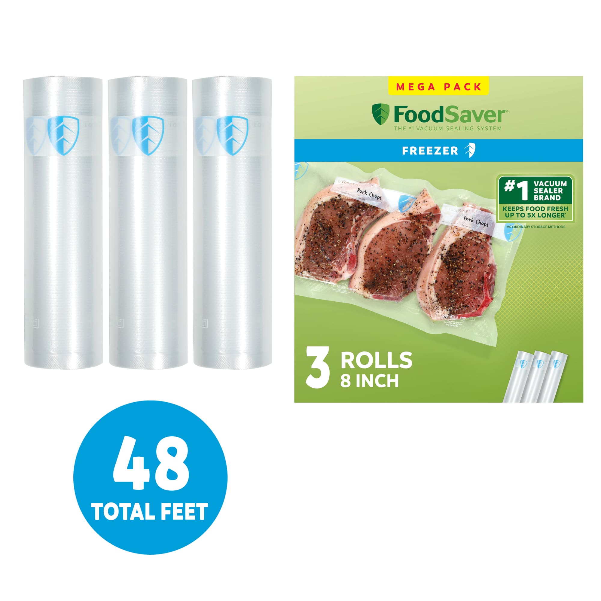 FoodSaver 3 Pack Vacuum Sealer Rolls, 8"x16' Rolls, Custom Size for Food Storage