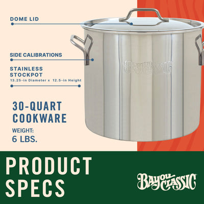 Bayou Classic 30 Qt / 7.5 Gal Stainless Steel Brew Kettle Pot w/ Lid (Open Box)