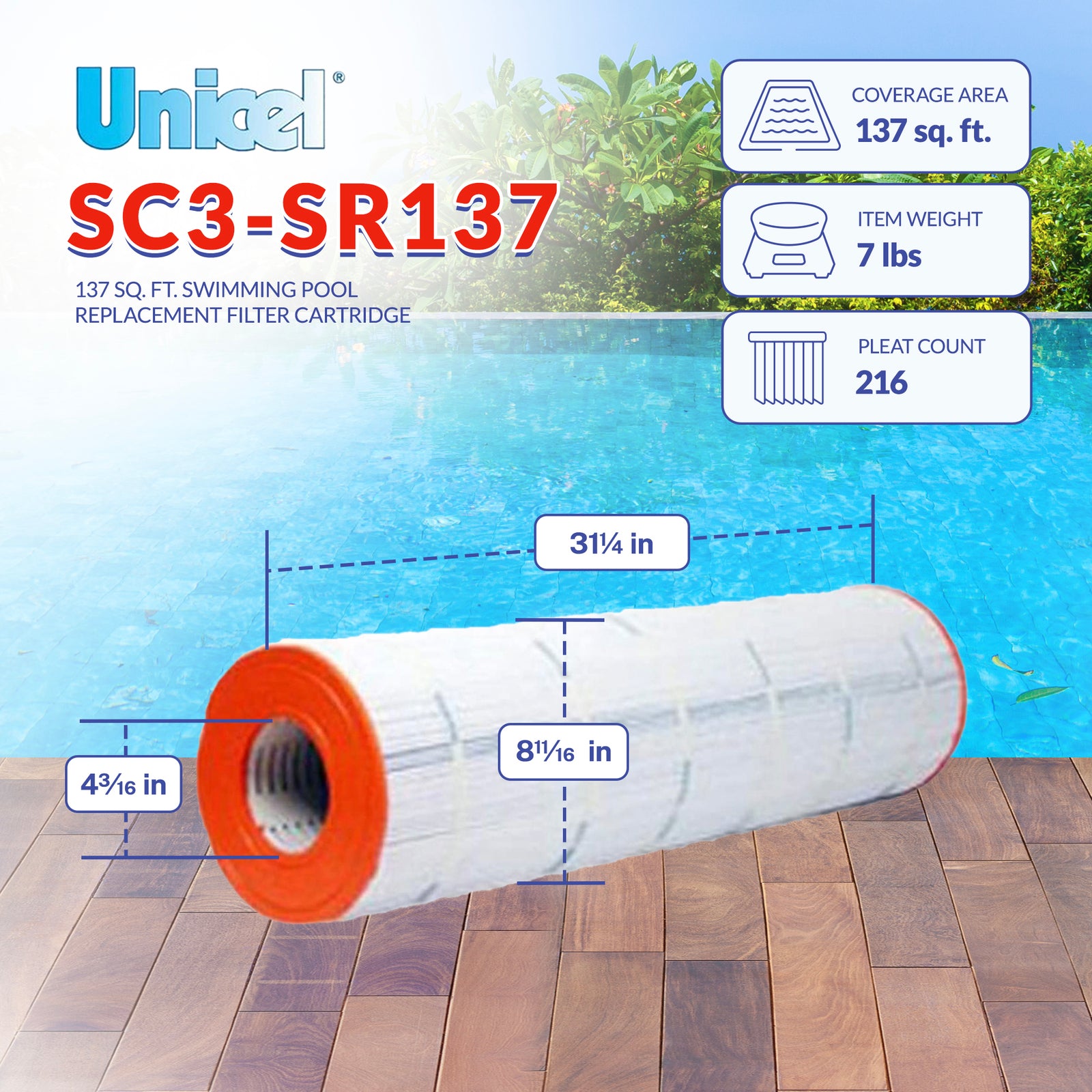 Unicel SC3-SR137 137 Square Foot 3 Oz Media Pool Filter Cartridge (Open Box) - VMInnovations