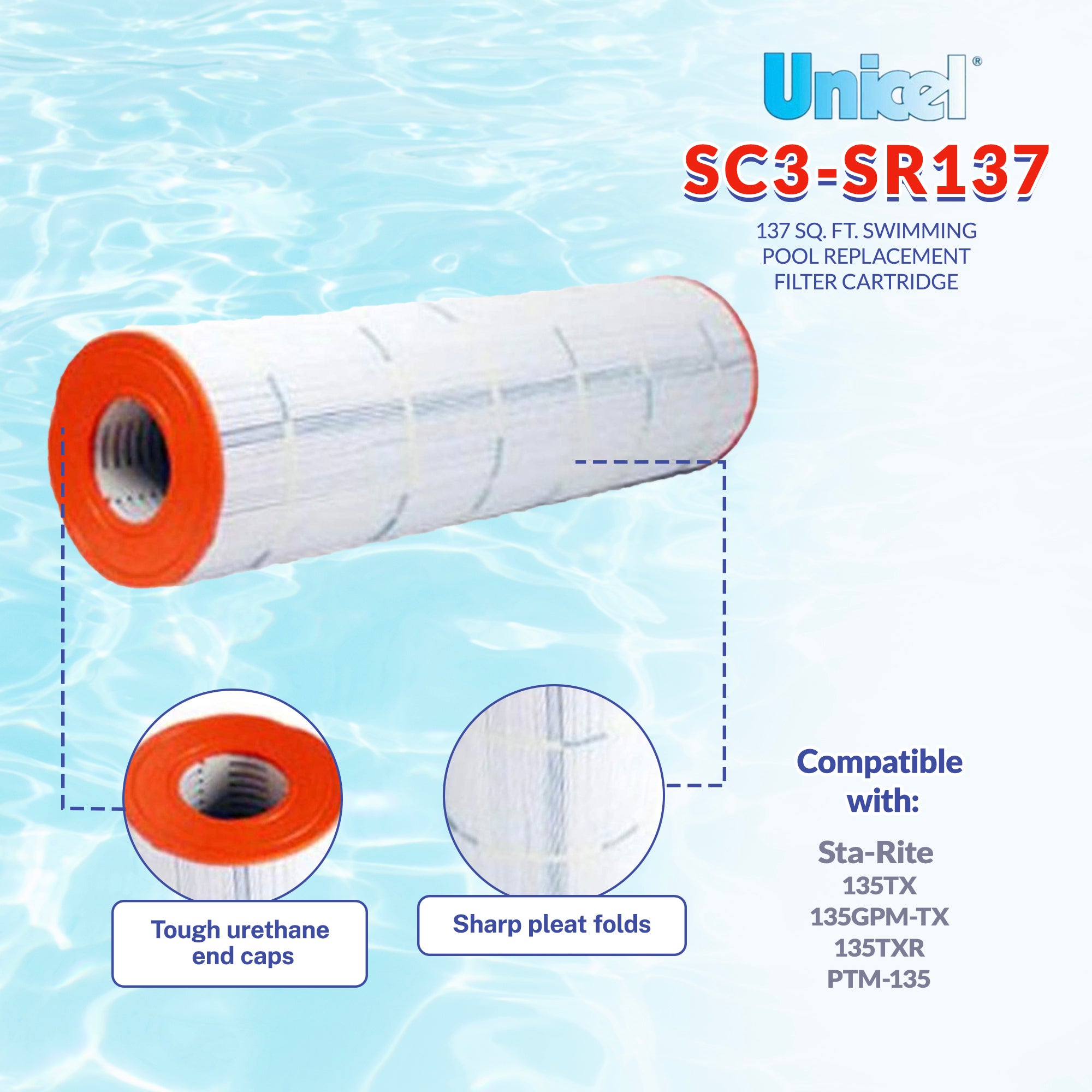 Unicel SC3-SR137 137 Square Foot 3 Oz Media Pool Filter Cartridge (Open Box) - VMInnovations
