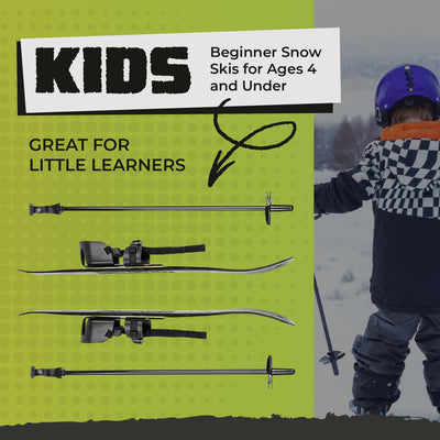 Lucky Bums Toddler Kids Beginner Plastic Snow Skis w/ Adjustable Bindings, Green