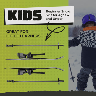 Lucky Bums Kids Beginner Snow Skis w/ Adjustable Bindings, Green (Open Box)