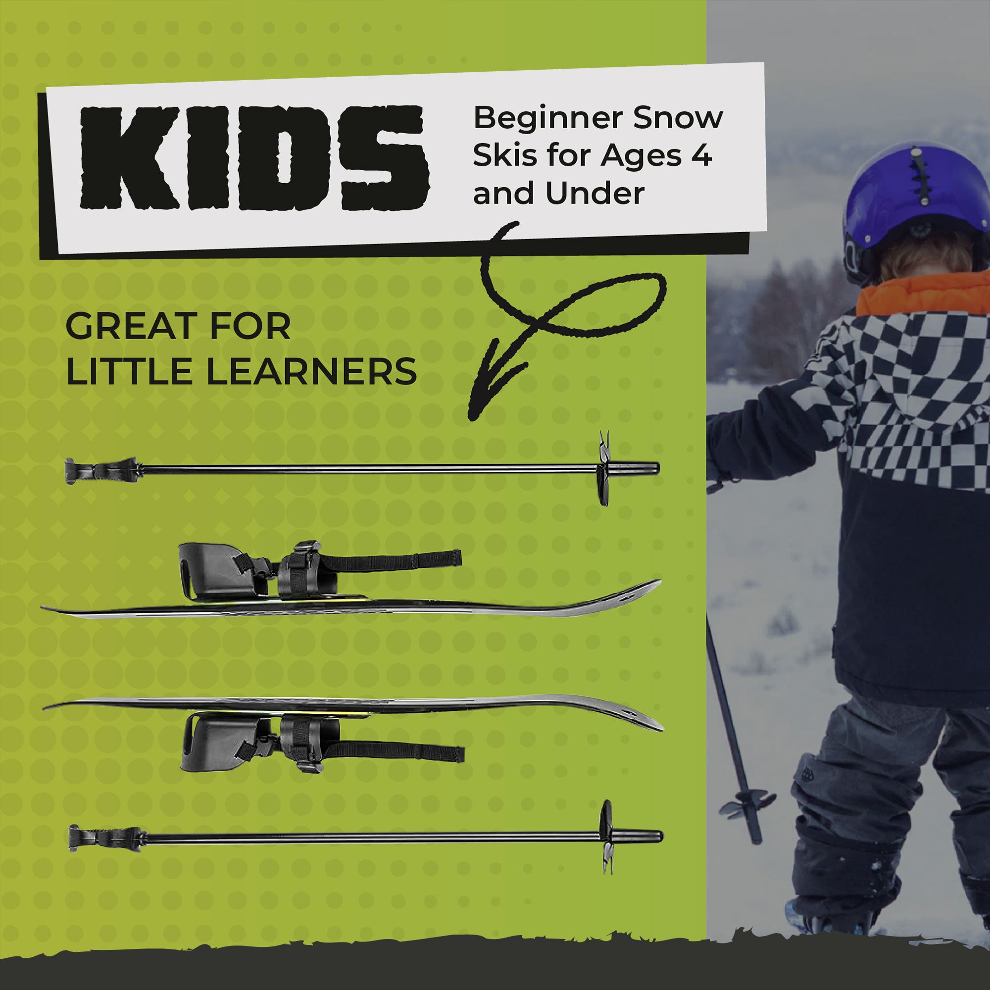 Lucky Bums Kids Beginner Snow Skis w/ Adjustable Bindings, Green (Open Box) - VMInnovations