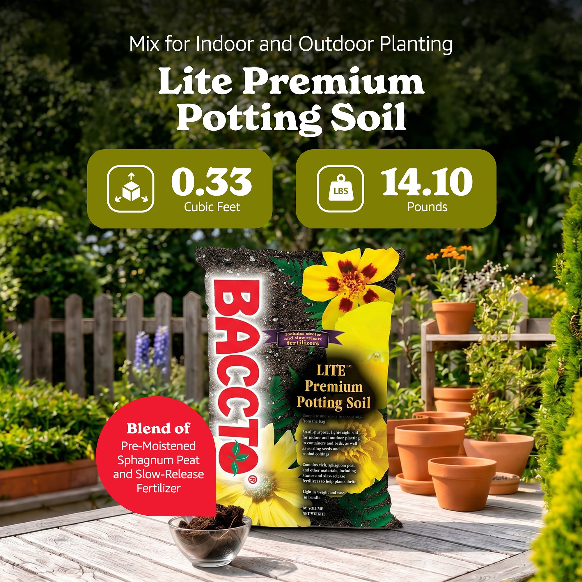Michigan Peat 1420P Baccto Lite Premium Outdoor Potting Soil, 20 Quart (2 Pack)