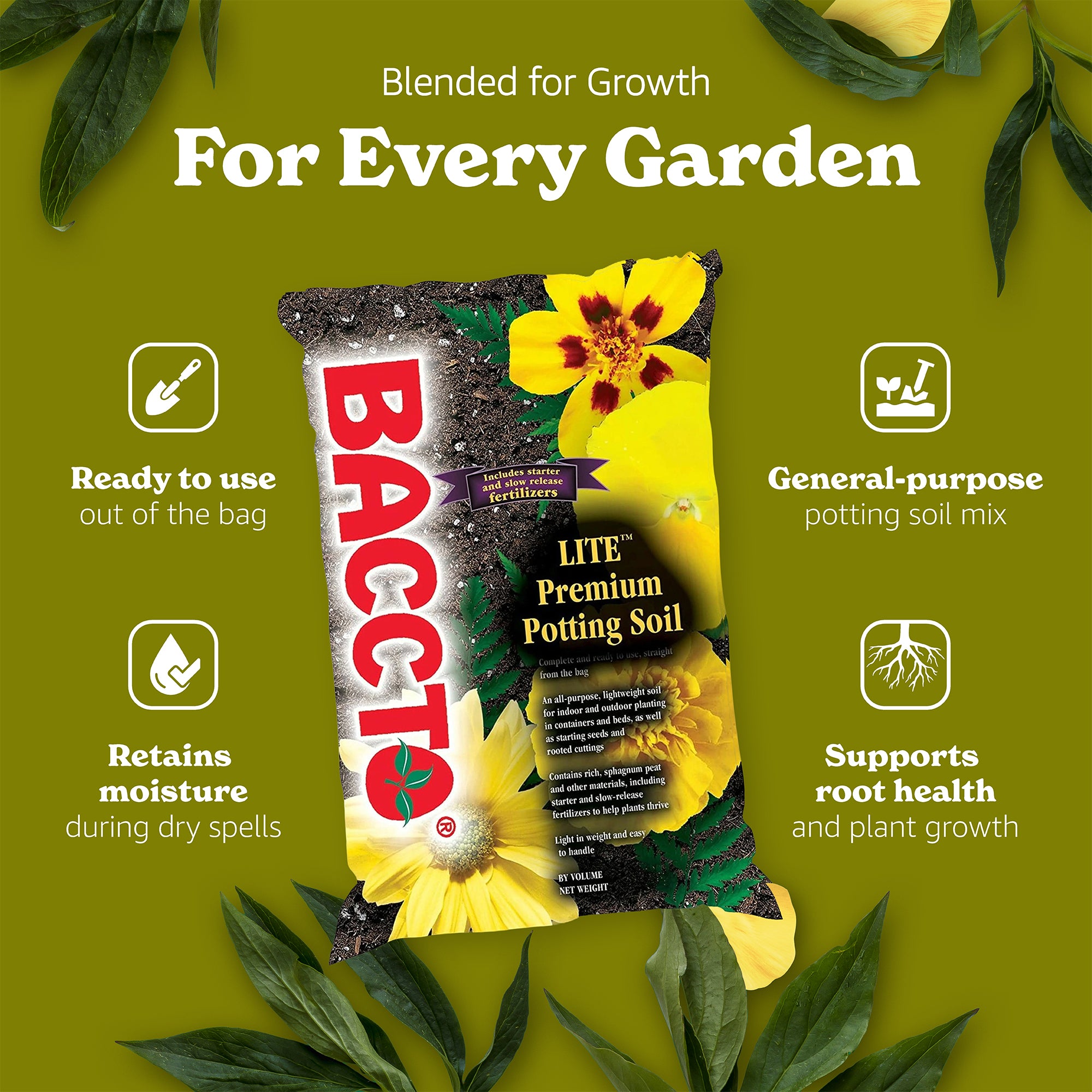 Michigan Peat 1420P Baccto Lite Premium Outdoor Potting Soil, 20 Quart (2 Pack)