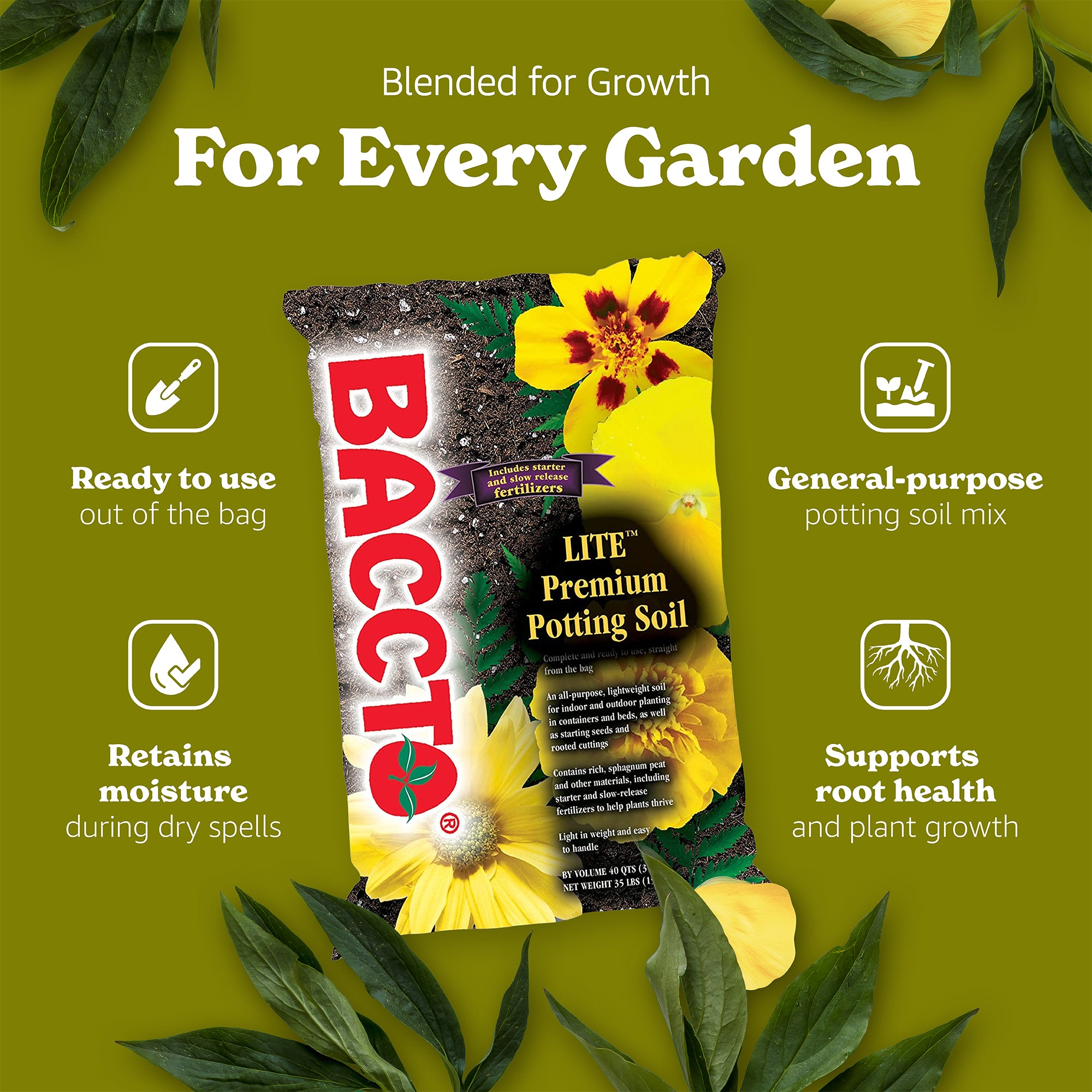 Michigan Peat 1440 Baccto Lite Premium Outdoor Potting Soil, 40 Quart (2 Pack)