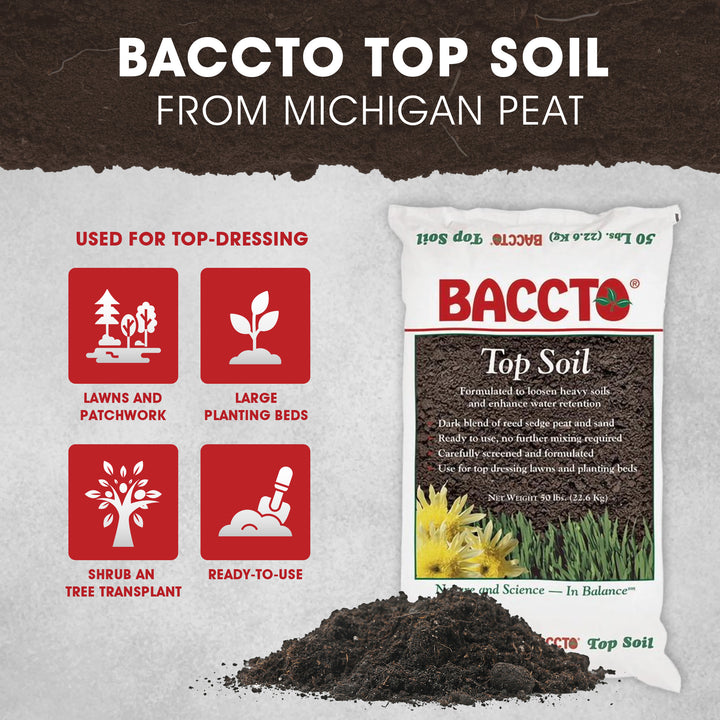Michigan Peat Baccto Top Soil with Reed Sedge, Peat and Sand, 50 lb Bag, 50 Pack