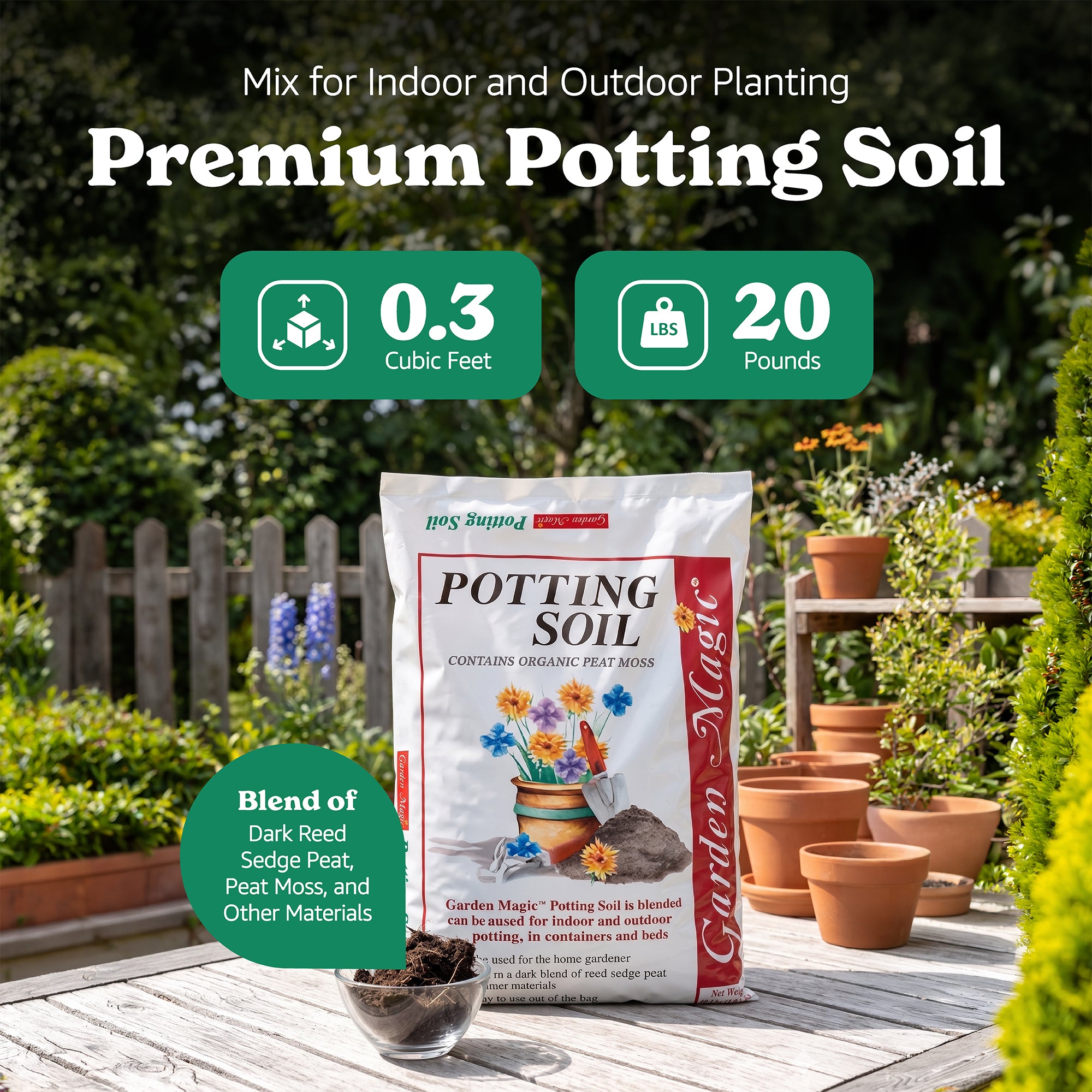 Michigan Peat 5720 Garden Magic General Purpose Potting Soil Mix, 20 lb, 3 Pack