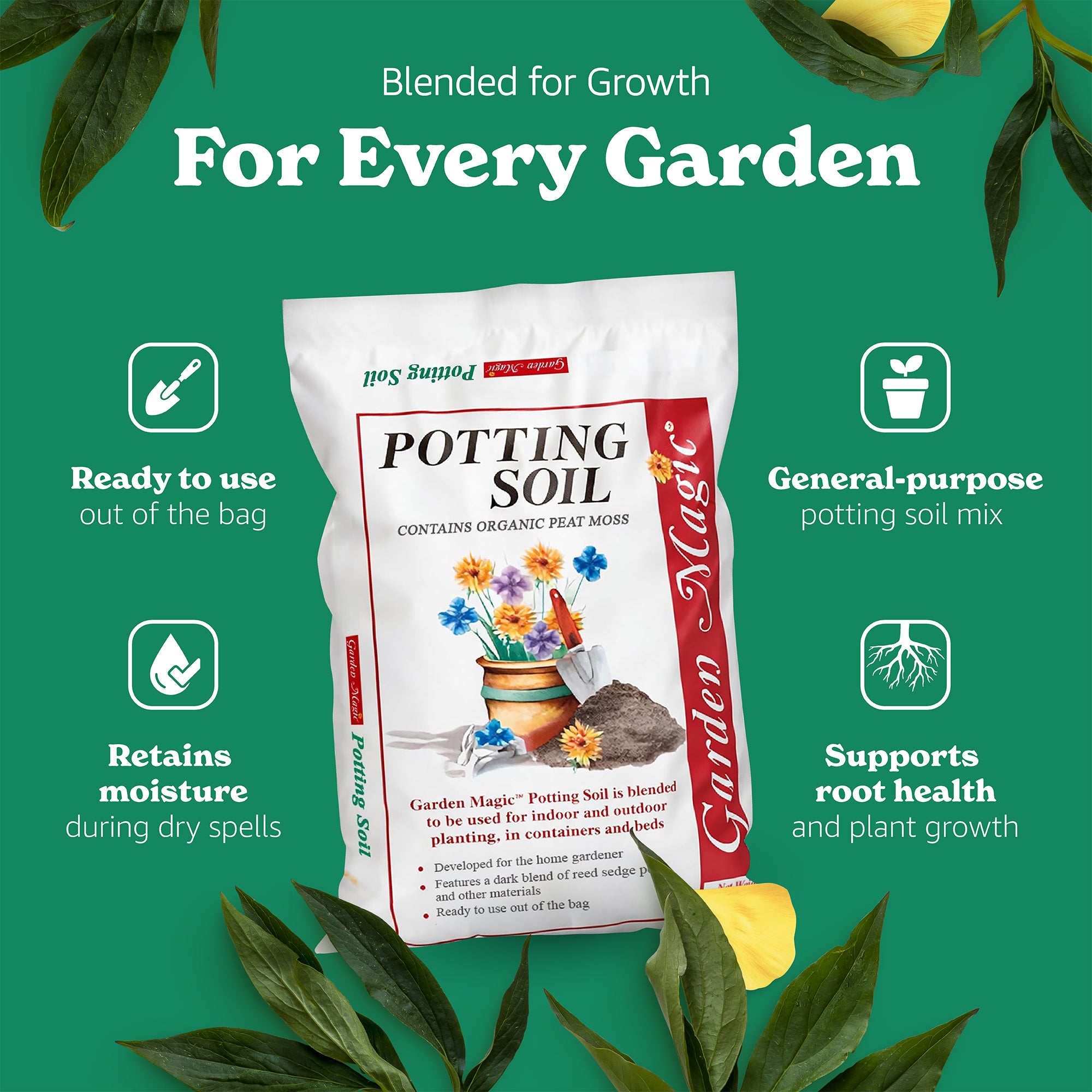 Michigan Peat 5720 Garden Magic General Purpose Potting Soil Mix, 20 lb, 3 Pack