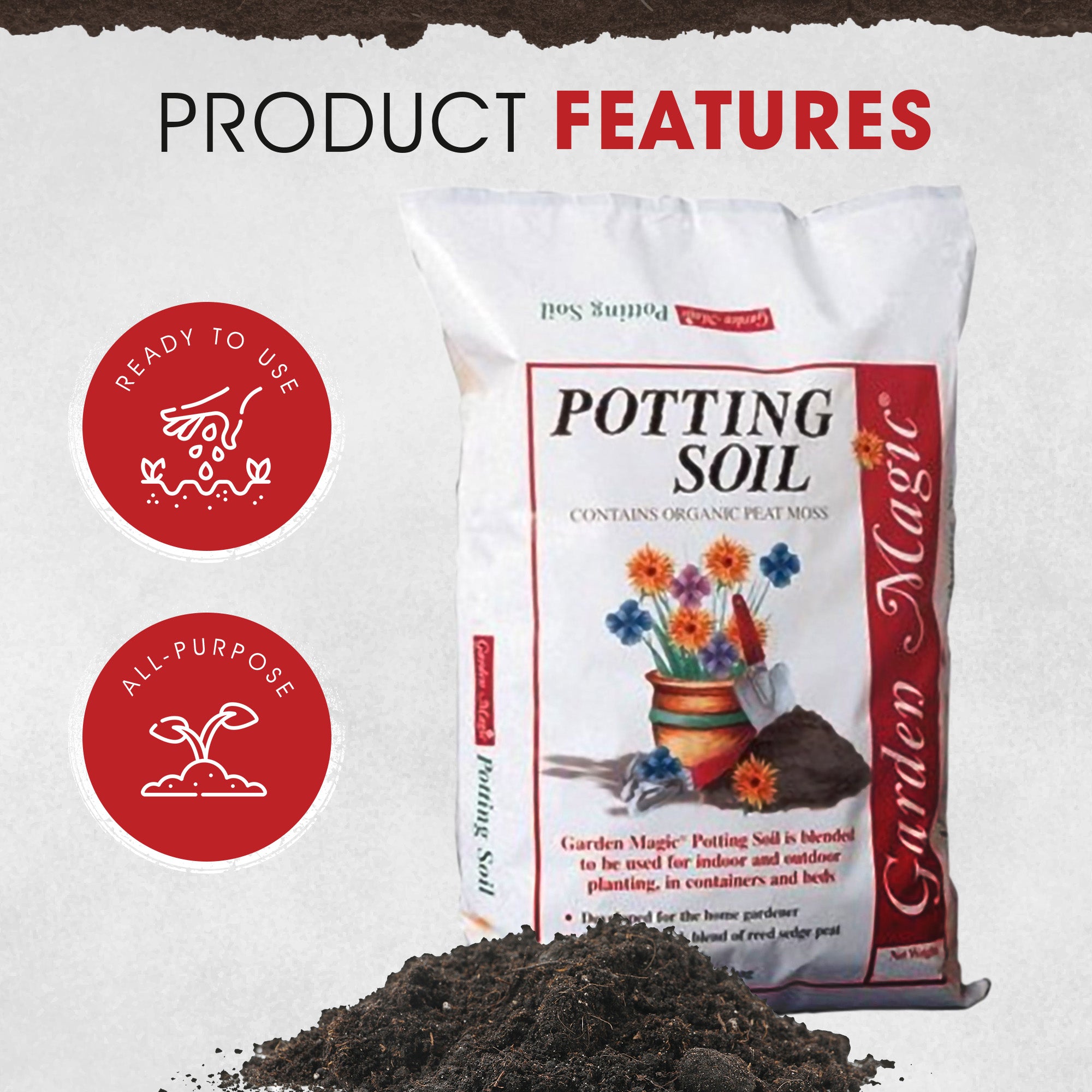 Michigan Peat 5720 Garden Magic General Purpose Potting Soil Mix, 20 lb, 8 Pack