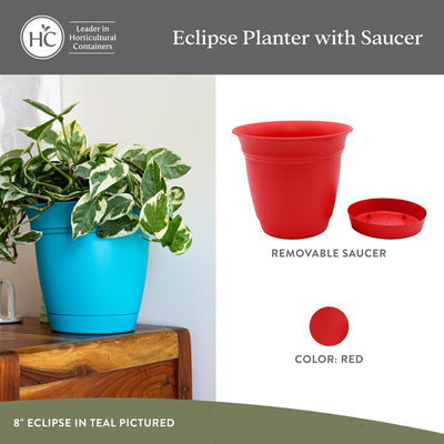 HC Companies ECA08000 8 Inch Eclipse Planter w/ Attached Saucer, Strawberry Red