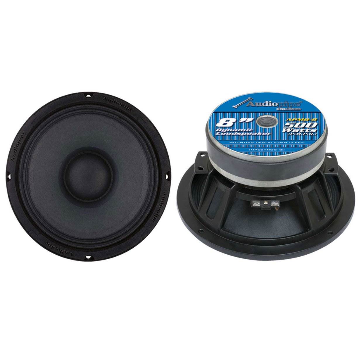 Audiopipe APMB-8-B 500 Watt 8" Low Mid Frequency Car Audio Loudspeakers (2 Pack)
