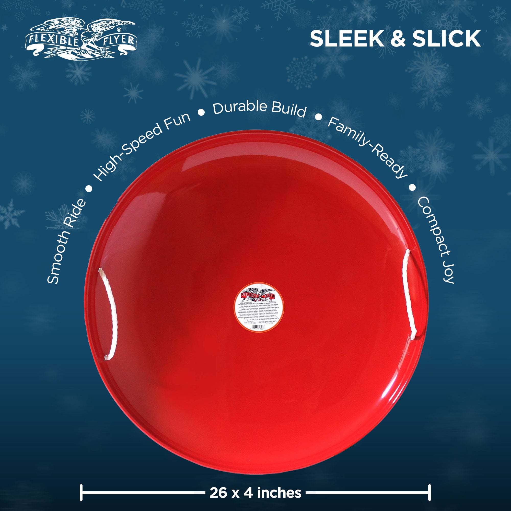 Flexible Flyer Steel Saucer 26" Winter Snow Sled for Kids/Adults, Red (Open Box) - VMInnovations