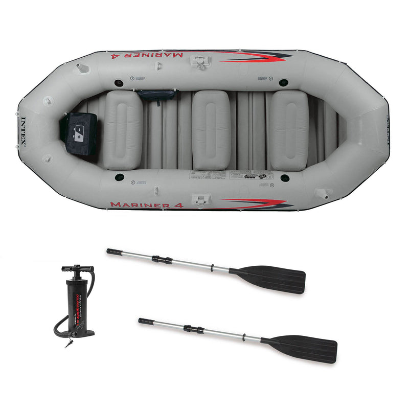 INTEX Mariner 4 Inflatable Raft River/Lake Dinghy Boat Set (Open Box)