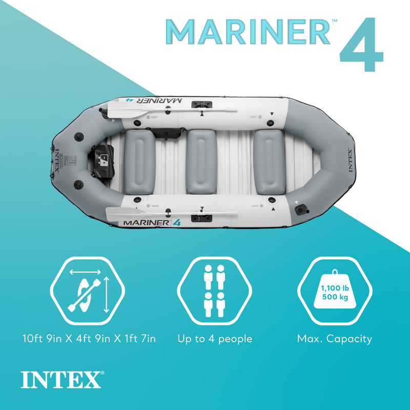 INTEX Mariner 4 Inflatable Raft River/Lake Dinghy Boat Set (Open Box)