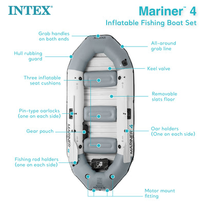 INTEX Mariner 4 Inflatable Raft River/Lake Dinghy Boat Set (Open Box)