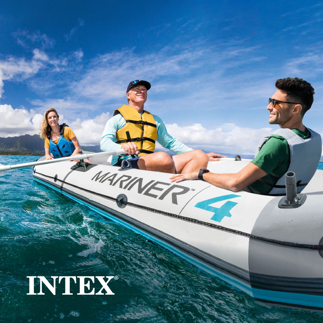 Intex Mariner 4-Person Inflatable River Lake Dinghy Boat with Pump and Oars Set