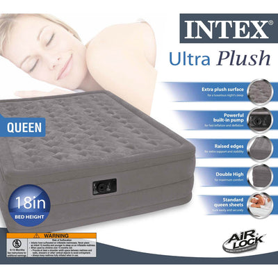 INTEX Ultra Plush Queen Raised Airbed Mattress Bed w/ Built-in Pump (Open Box)