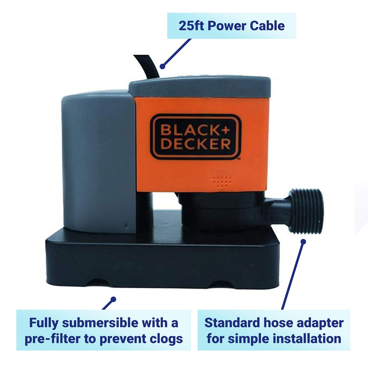 Black + Decker 350 GPH 0.25 HP Automatic Submersible Pool Cover Pump (Open Box)