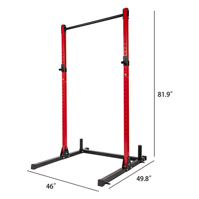 HulkFit Adjustable Power Squat Stand Rack w/ 2 J Hooks & 2 Plate Holders, Red