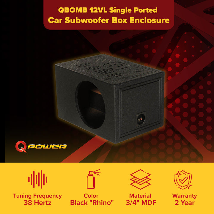 QPower QBOMB12VL Single 12" Vented Ported Car Subwoofer Sub Box Enclosure QBOMB