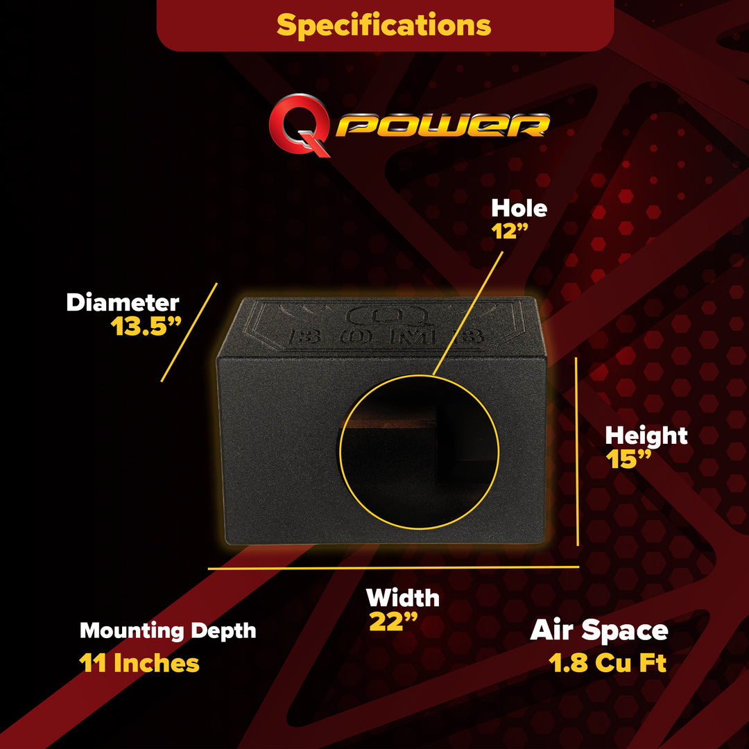 QPower QBOMB12VL Single 12" Vented Ported Car Subwoofer Sub Box Enclosure QBOMB