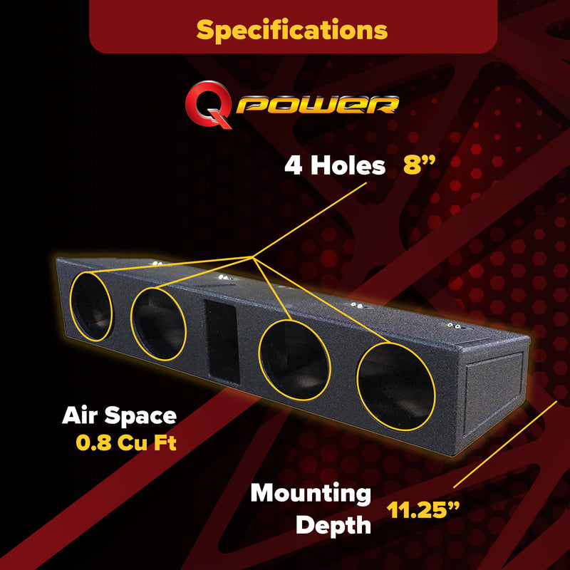 QPower 8 Inch Quad Port Subwoofer Box for Ford F150 and F250/350 (Open Box)