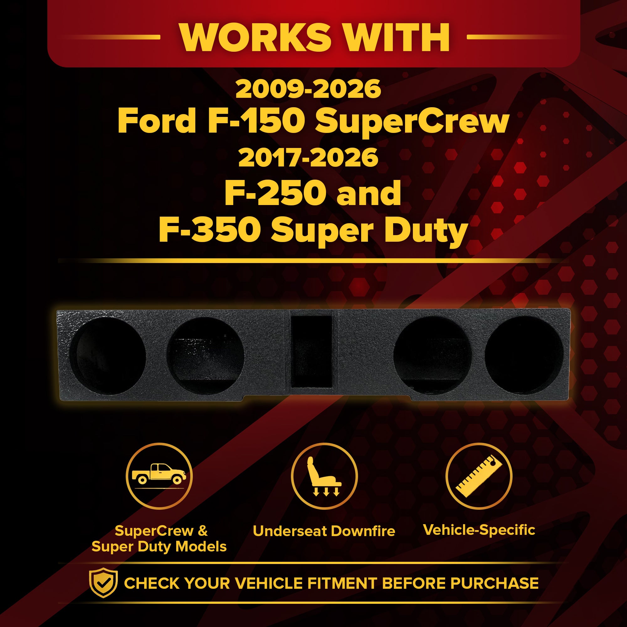 QPower Quad 8" Sub Box - Ford F150 SuperCrew 09-25, F250/F350 Super Duty 17-25 - VMInnovations