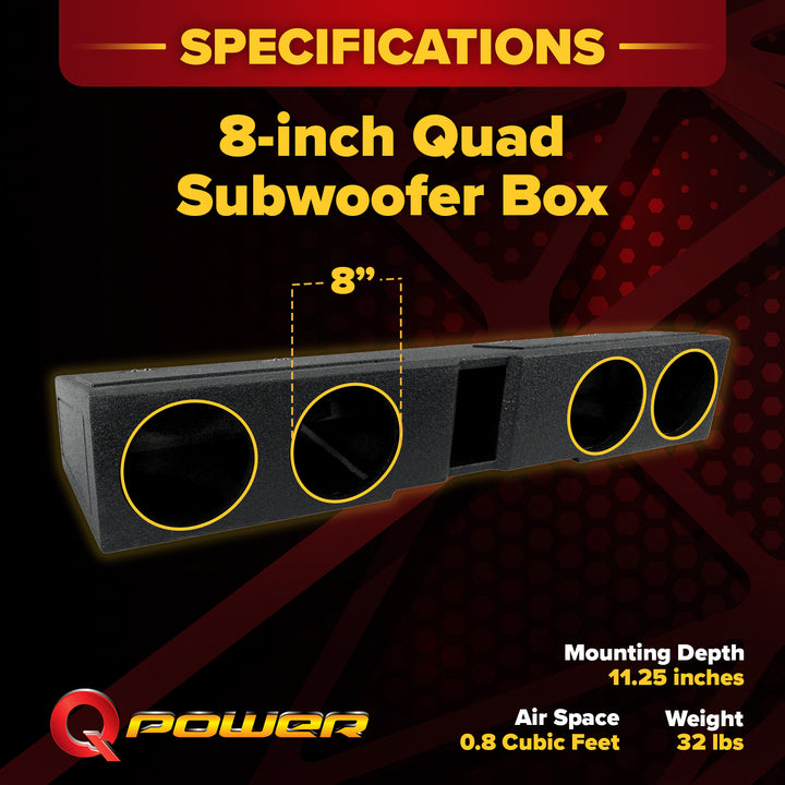 QPower Quad 8" Sub Box - Ford F150 SuperCrew 09-25, F250/F350 Super Duty 17-25 - VMInnovations