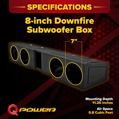 QPower 8 Inch Quad Port Subwoofer Box for GMC and Chevy Crew Cab (Open Box)