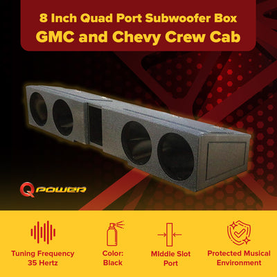 QPower 8 Inch Quad Port Subwoofer Box for GMC and Chevy Crew Cab (Open Box) - VMInnovations
