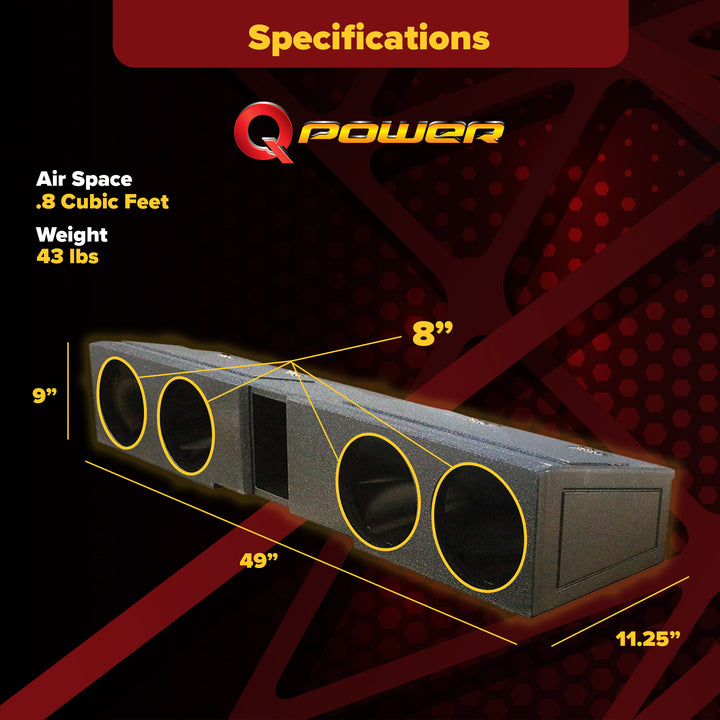 QPower QBGMCFF0740 8 Inch Quad Port Subwoofer Box for GMC and Chevy Crew Cab