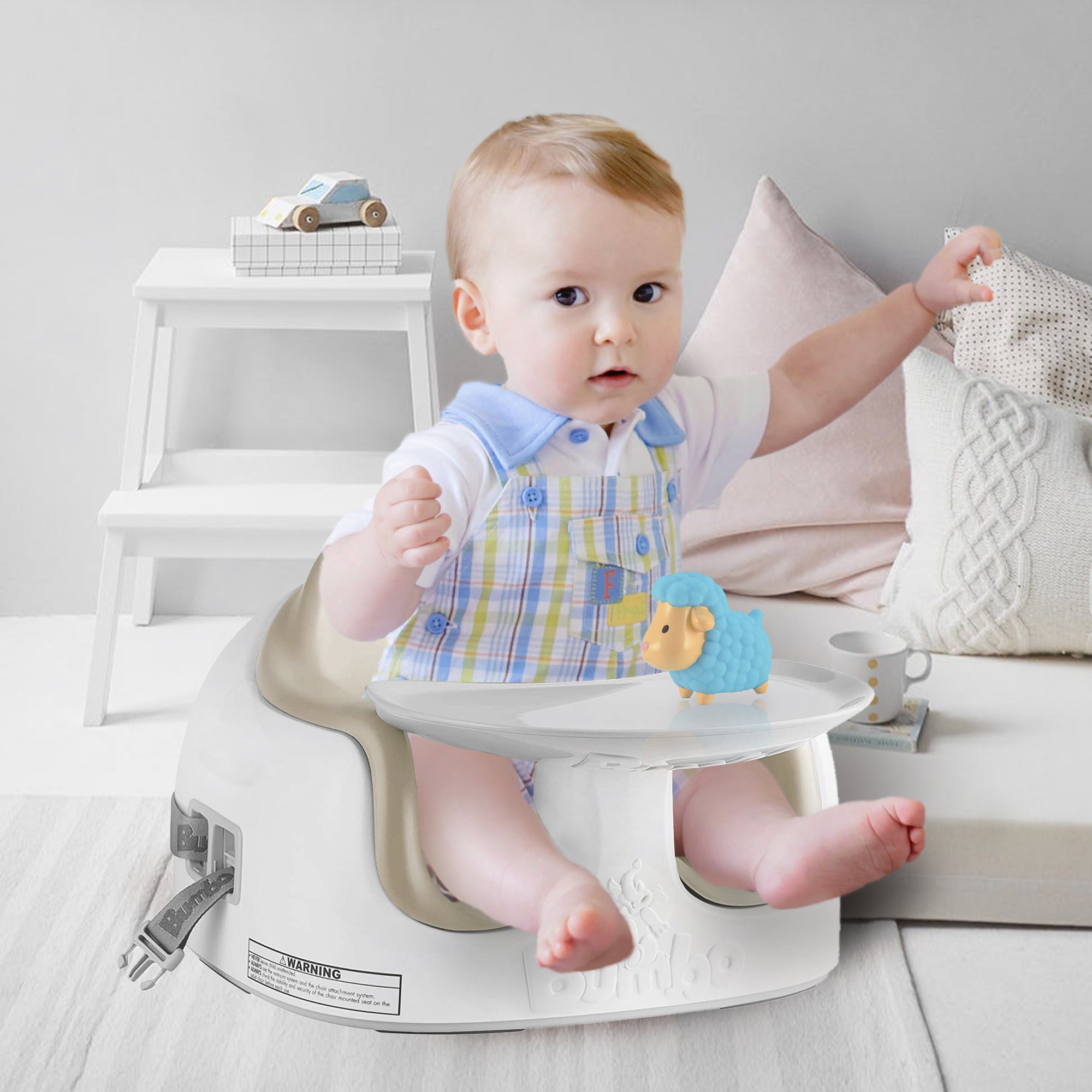 Bumbo Baby Toddler Foam Multi Seat with Tray and Buckle Straps, Taupe (Open Box)