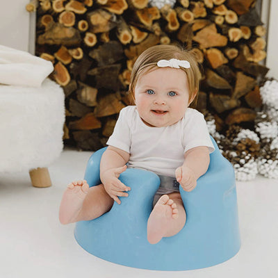 Bumbo Infant Floor Seat Baby Sit Up Chair with Adjustable Harness, Powder Blue
