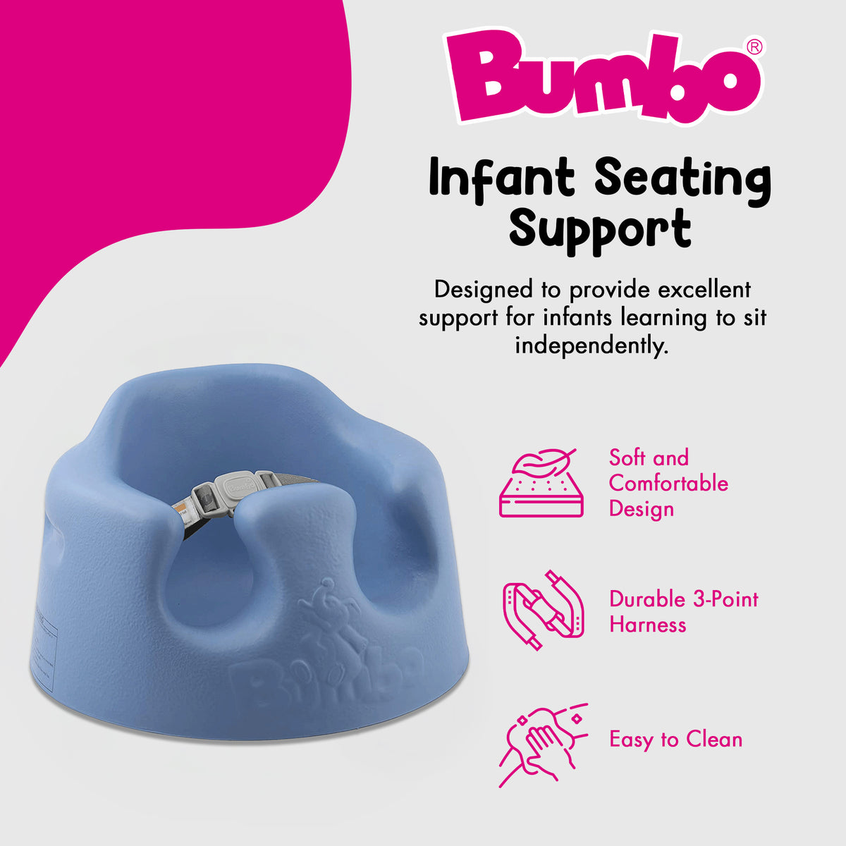 Bumbo Baby Soft Foam Floor Seat w/ Adjustable Harness, Powder Blue (Open Box)
