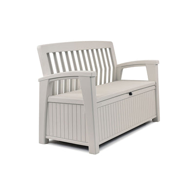 Keter 60 Gal Patio Storage Bench Tool Box for Patio and Garden Ivory (For Parts)
