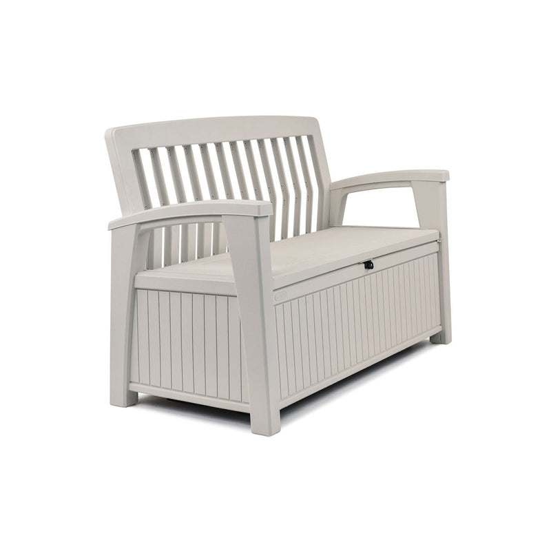 Keter 60 Gallon Patio Storage Bench Tool Box for Patio and Garden, Ivory (Used)