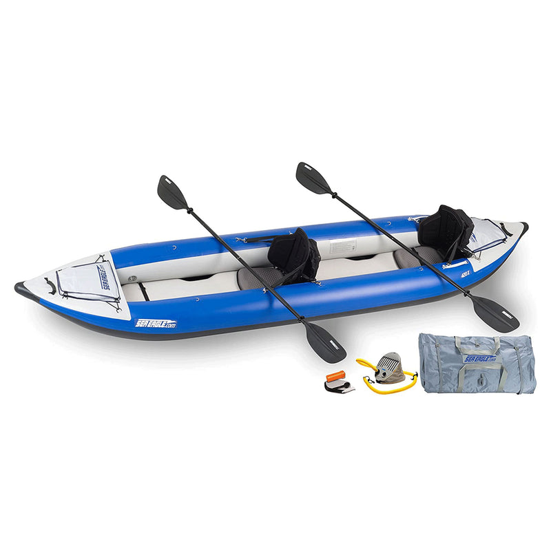 Sea Eagle 420X Inflatable 3 Person Kayak Explorer with Pro Package, White/Blue