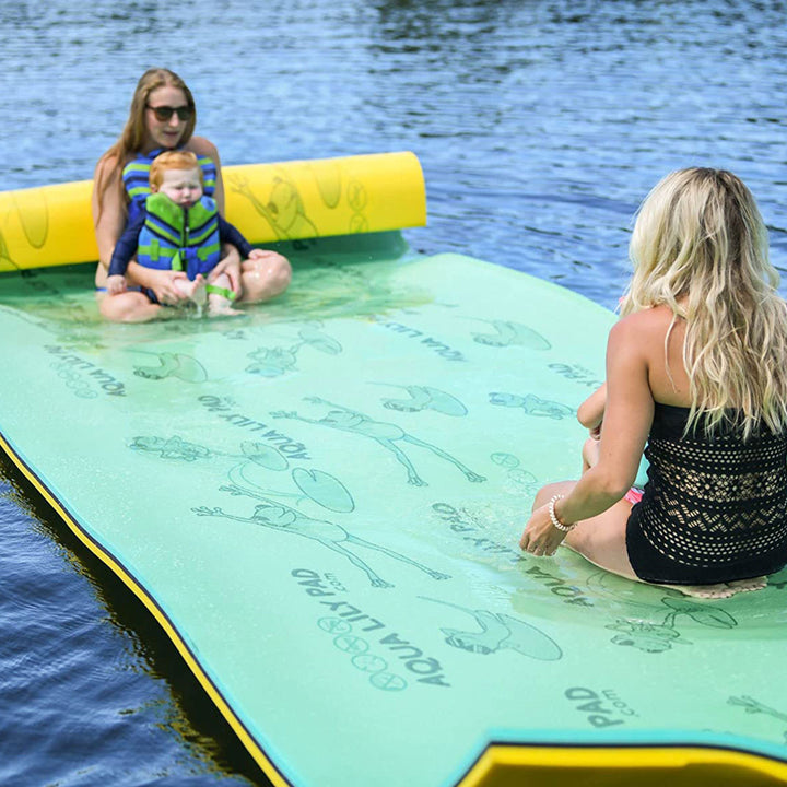 Aqua Lily Pad 20 Ft Bullfrog Water Playground Floating Foam Island, Green/Yellow