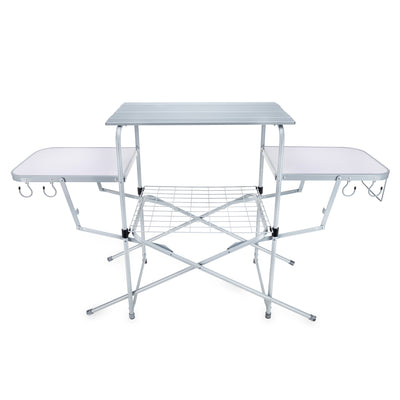 Camco Deluxe Folding Steel Grill Table with Side Tables, Hooks, Case (Open Box) - VMInnovations