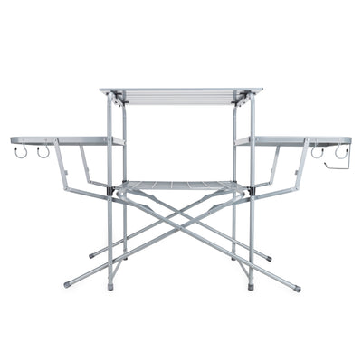 Camco Deluxe Folding Steel Grill Table with Side Tables, Hooks, Case (Open Box) - VMInnovations