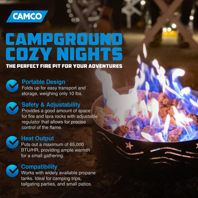 Camco Portable Campfire Propane Heater Fire Pit w/ Lava Rocks, Black (Open Box) - VMInnovations