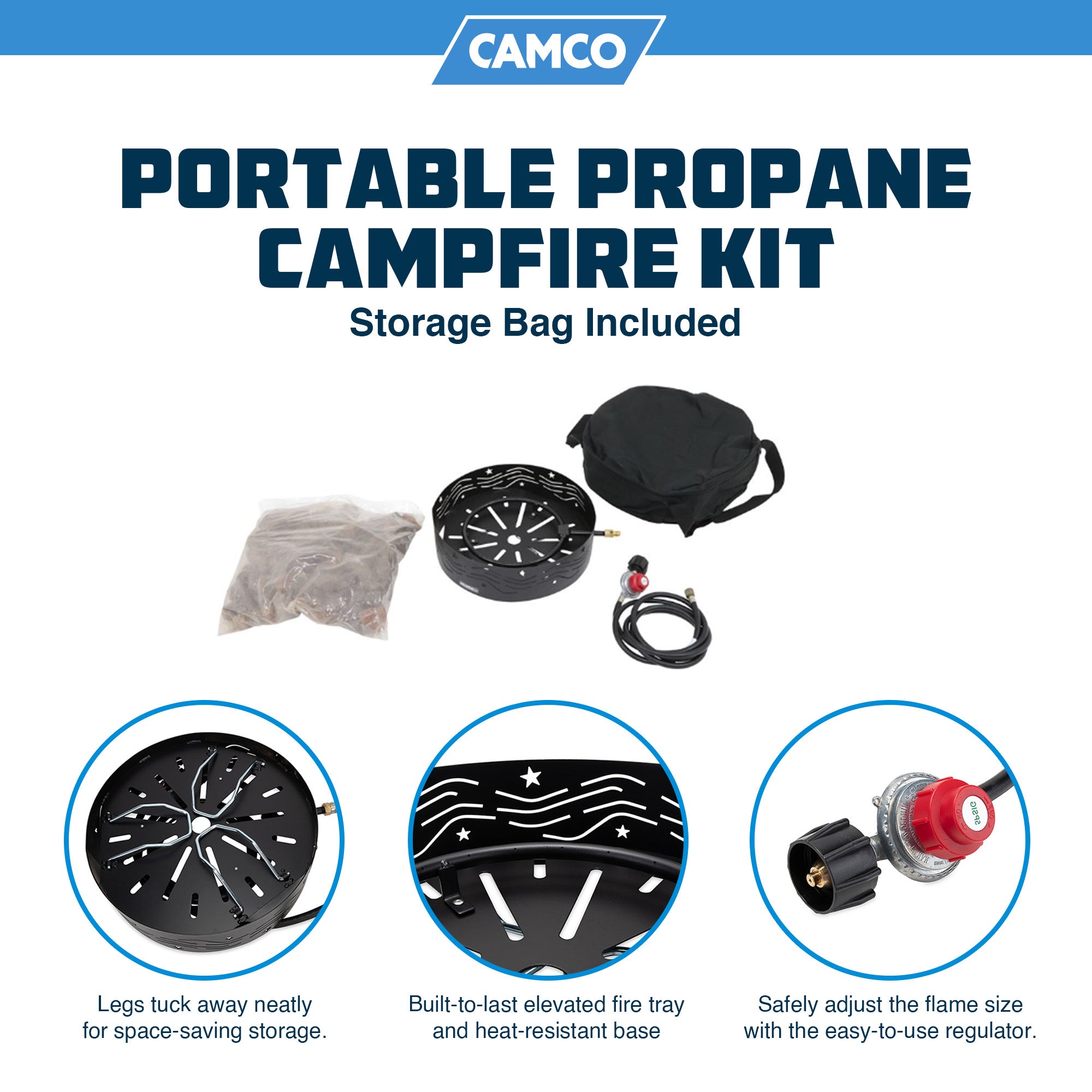 Camco Portable Campfire Propane Heater Fire Pit w/ Lava Rocks, Black (Open Box) - VMInnovations