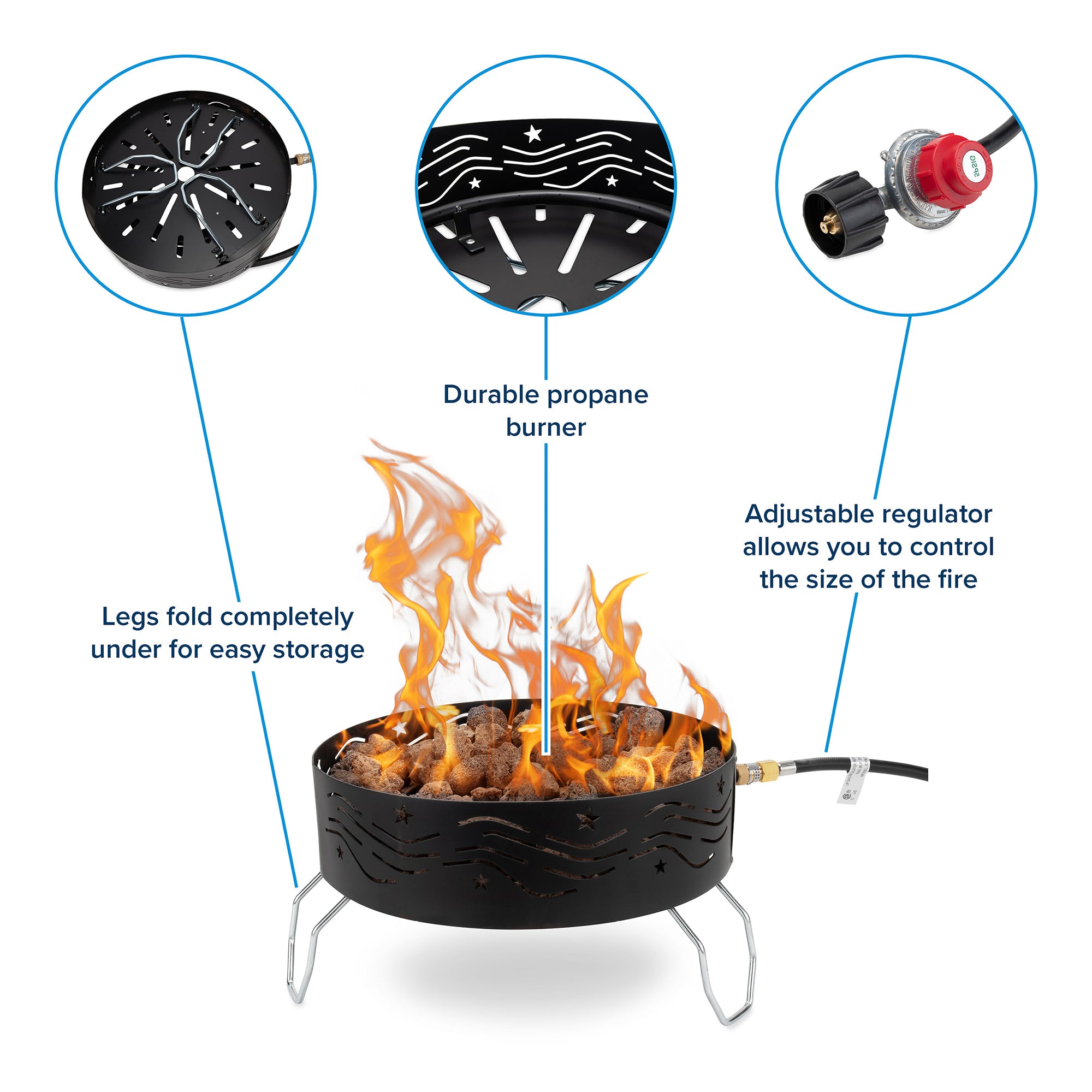 Camco Portable Campfire Propane Heater Fire Pit w/ Lava Rocks, Black (Open Box) - VMInnovations