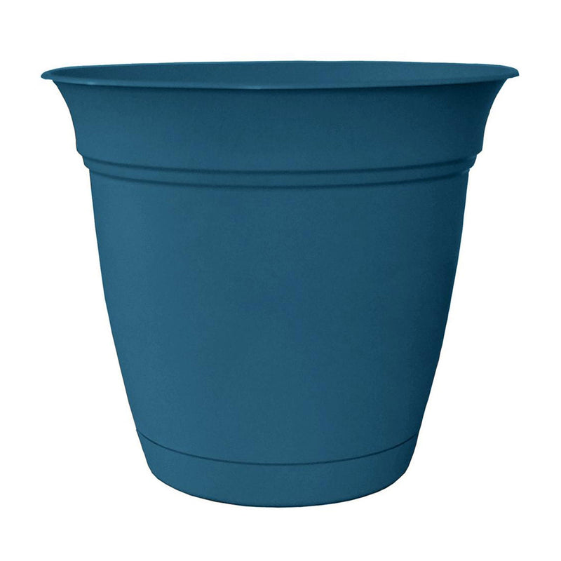 HC Companies 8 Inch Eclipse Planter with Attached Saucer, Peacock Blue (2 Pack)