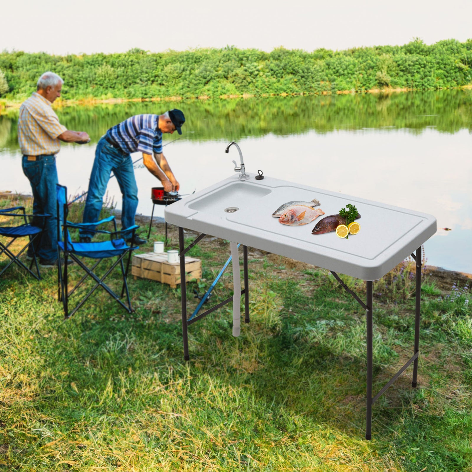 Folding Fish and Game Cleaning Table with Steel Faucet (Open Box) - VMInnovations
